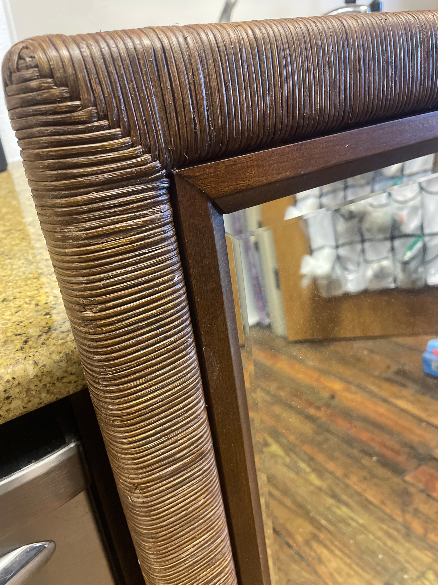Rectangle dark brown rattan mirror 🪞
