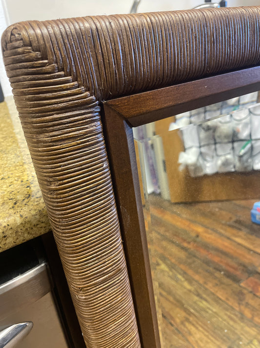 Rectangle dark brown rattan mirror 🪞