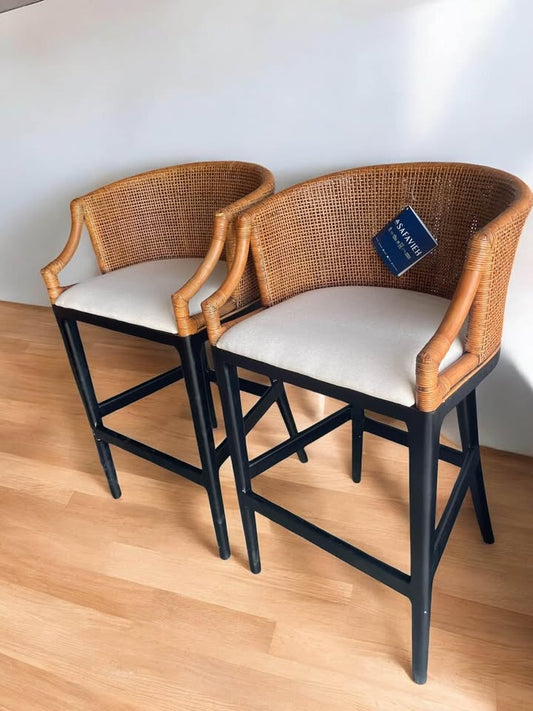 Black, brown, & white barheight coastal farmhouse barstool 🌻