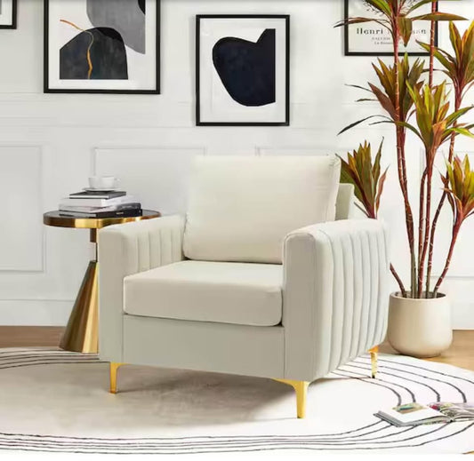 Ivory velvet chair w/ gold legs ✨