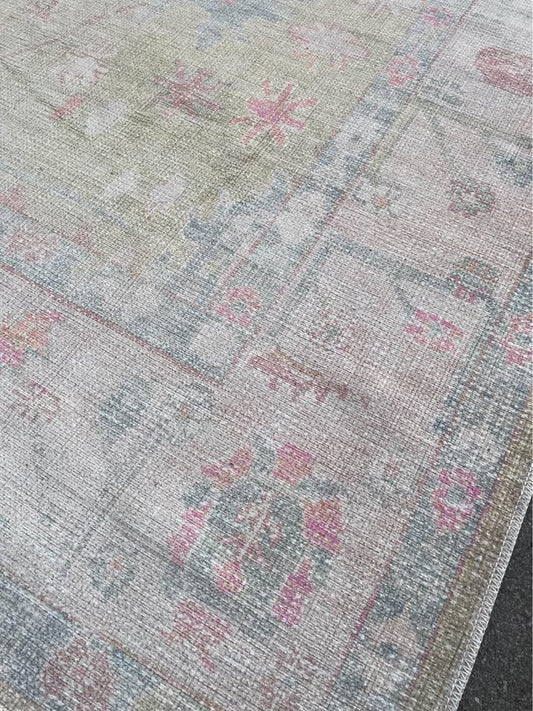 9x12 yellow, pink, pale blue washable rug 🌸