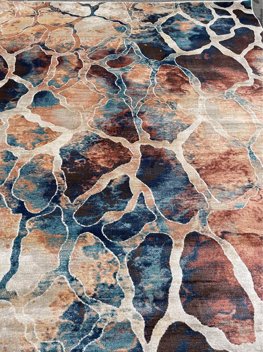 8x10 colorful aqua & rust area rug 🌊