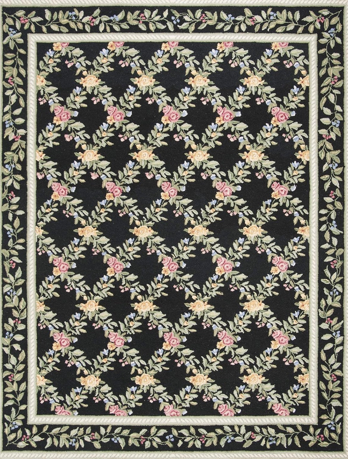 9x12 black French country wool rug 🐝