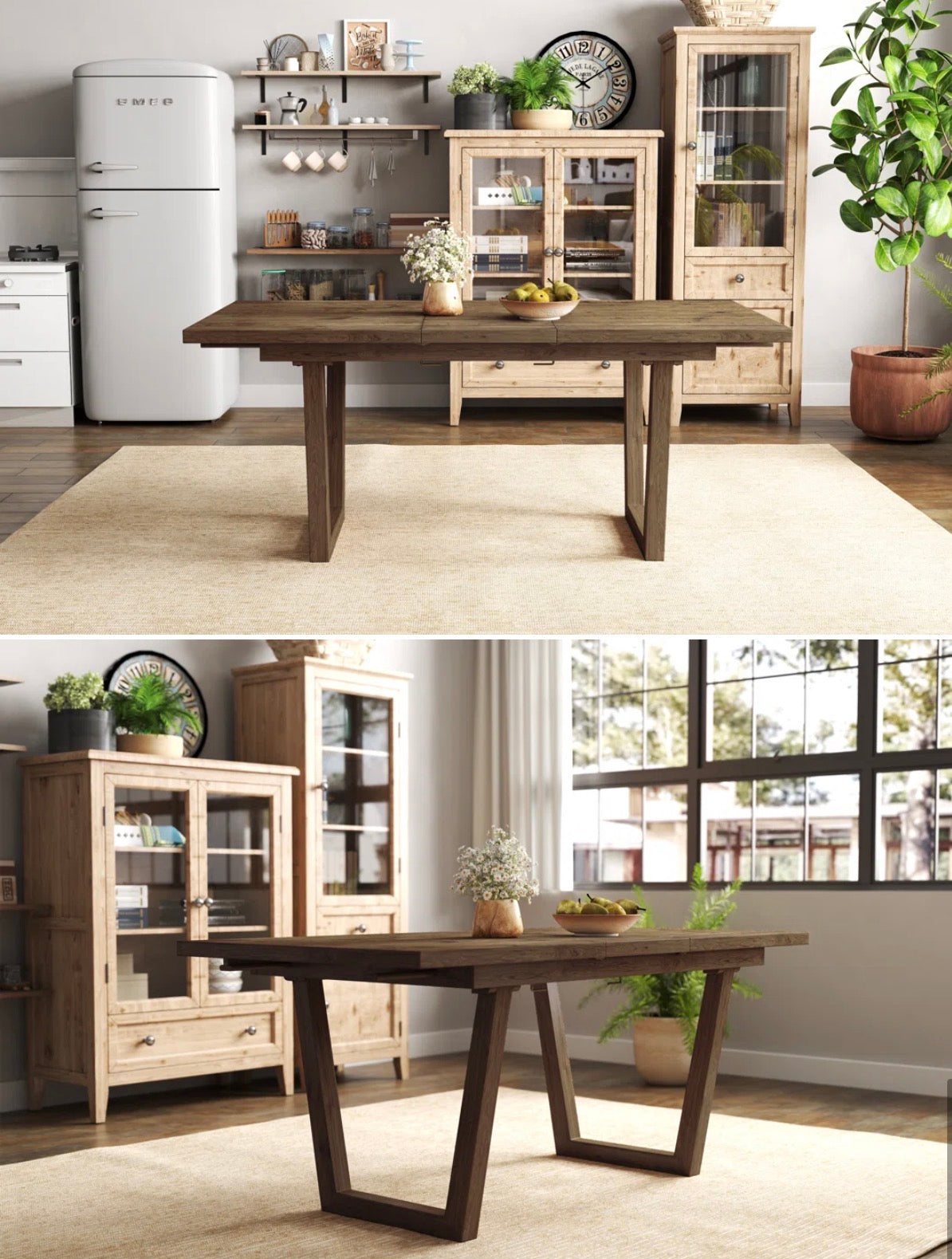 Solid wood dining table w/ built-in extendable leaf 🤎
