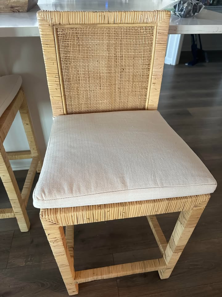 Coastal woven counterheight barstool w/ white cushion ☀️