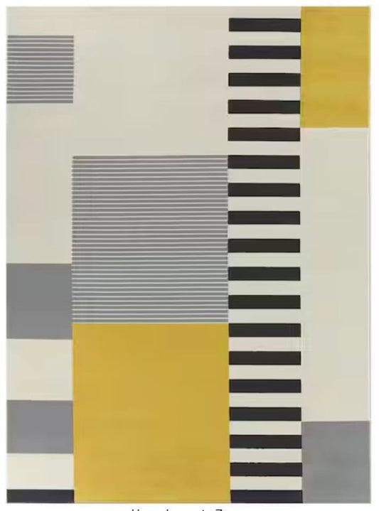 5x7 geometric black, yellow, & ivory rug 🟨