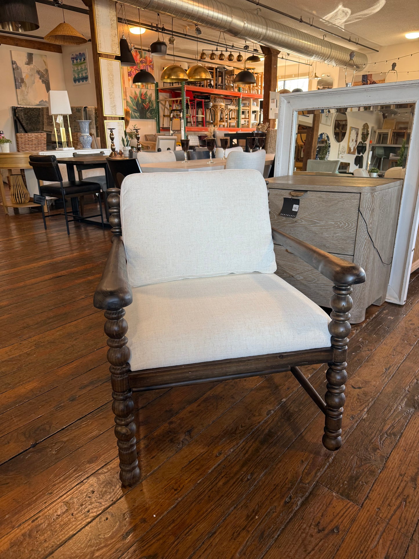 Four Hands boho linen chair w/ pine eucalyptus frame♟️