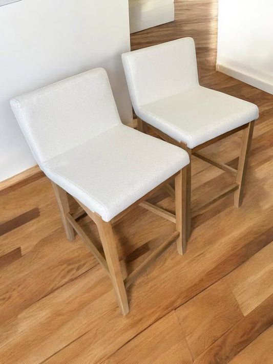 Nathan James white boucle & pine barstools 🪻