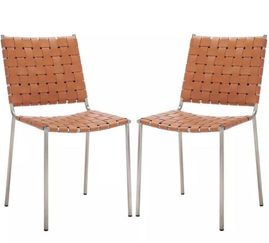 Brown leather & iron dining chairs🪑
