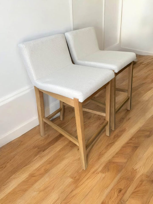Nathan James white boucle & pine barstools 🪻