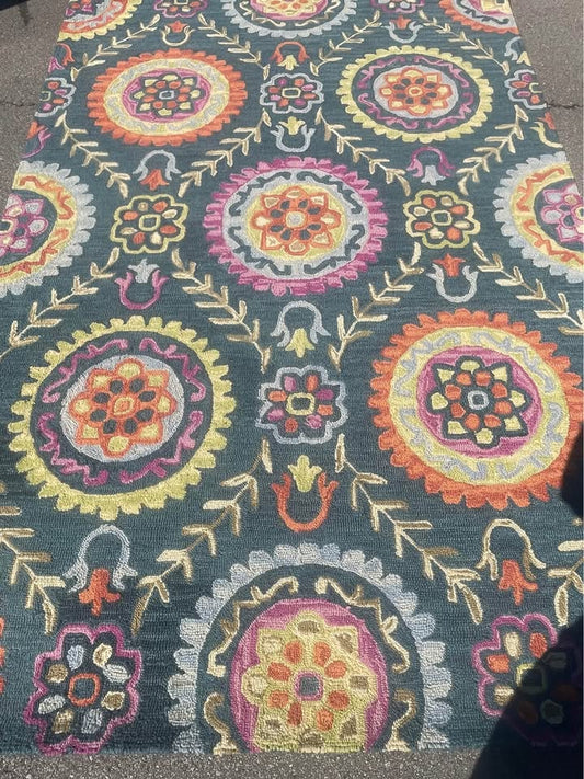 Colorful botanical 6x9 blue rug 🌺
