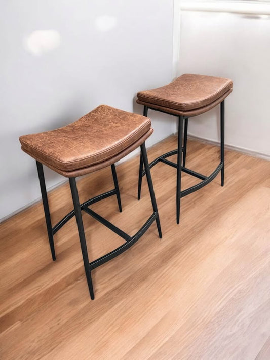 Nathan James backless soft faux brown leather stool 🍺
