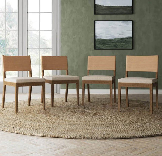 4 Nathan James linen, wood, & faux leather dining chairs 🍽️