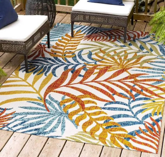 8x10 colorful tropical palm leaves patio rug 🌴