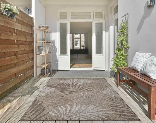 8x10 flatweave royal palm leaf tan patio rug🩶