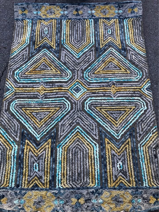 4x6 colorful blue, grey, yellow abstract rug 💛