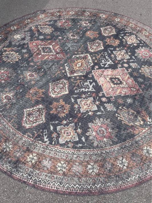 8’ round blue & rust printed Loloi rug 🧡