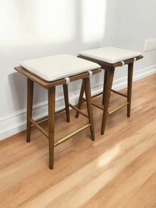 Nathan James backless wood & white boucle counterheight barstool🥂