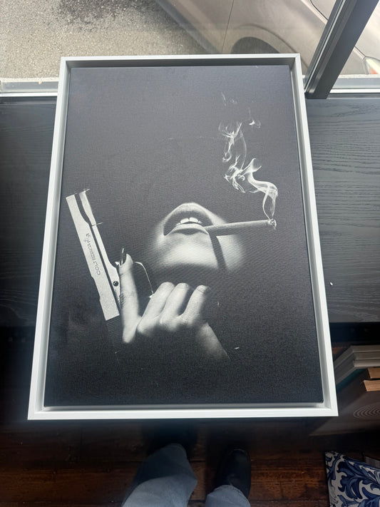 Black & white, Smoking Gun canvas w/ a white frame 🖤🚬