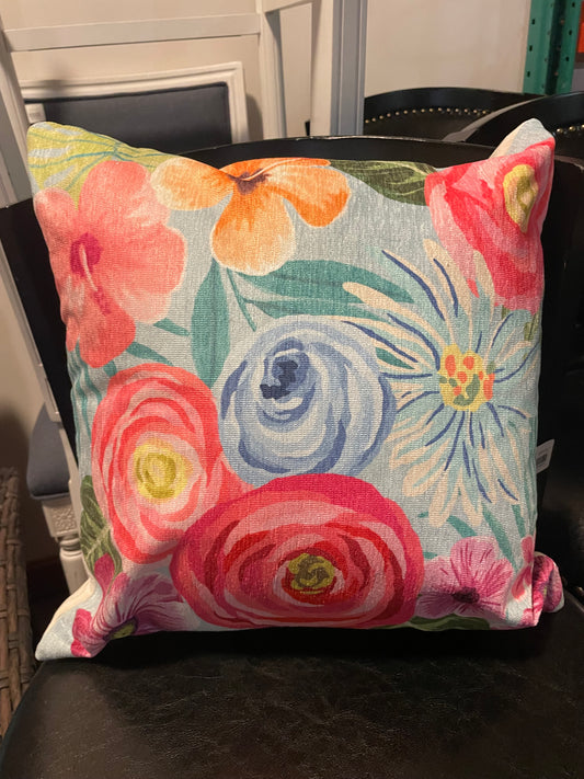Colorful pink, blue, & yellow flower pillow 🌺