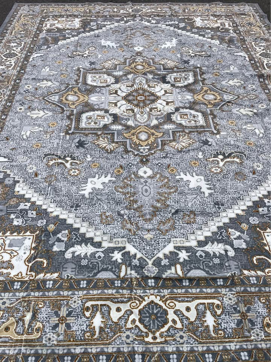 7x9 green, ivory, grey medallion washable rug 🌼