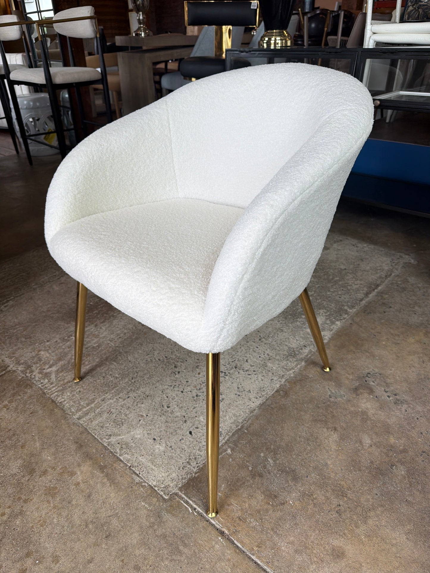 Modern soft cream boucle dining chair w/ gold metal legs ✨