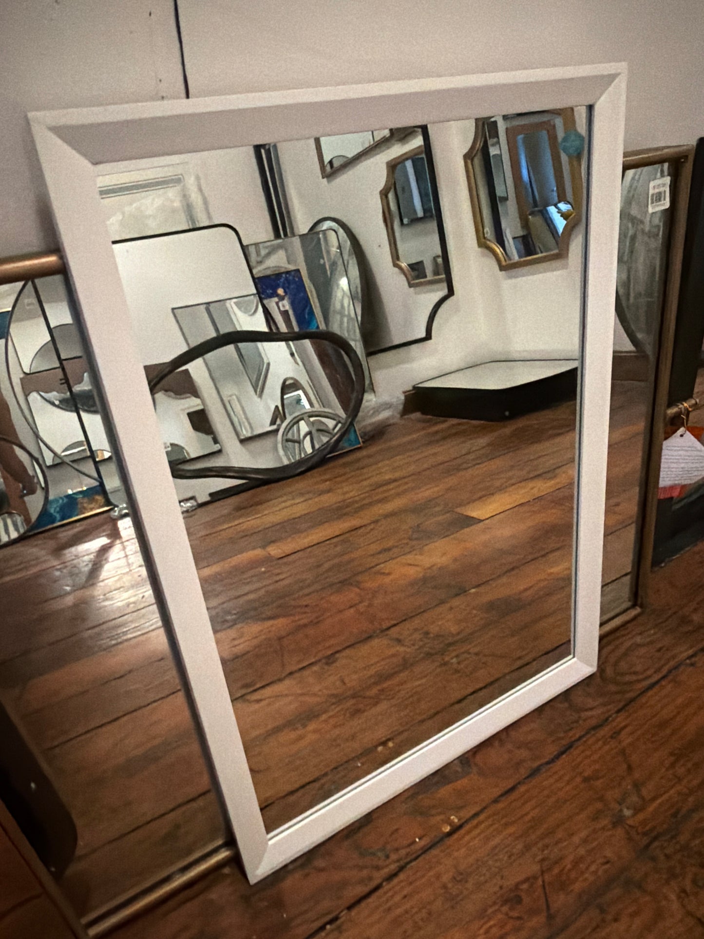 20x28 rustic white wood-framed mirror 🌻