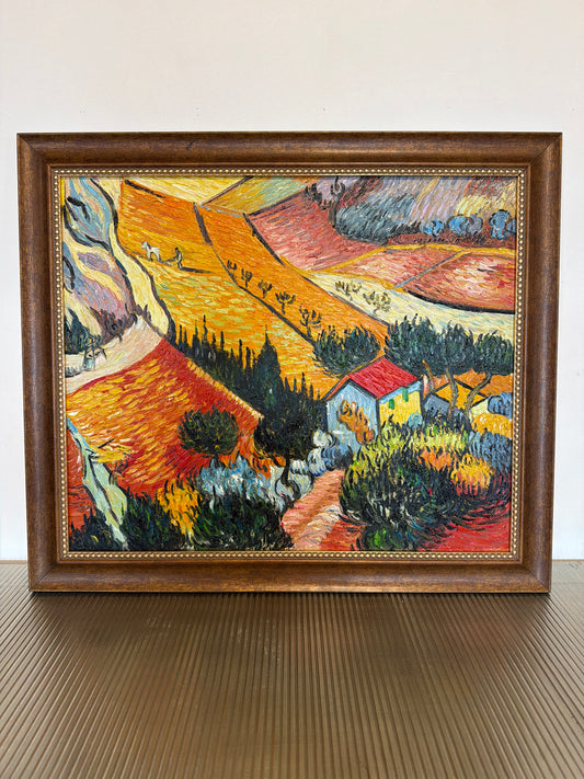 Framed & textured 24x24 colorful Van Gogh landscape 🌳