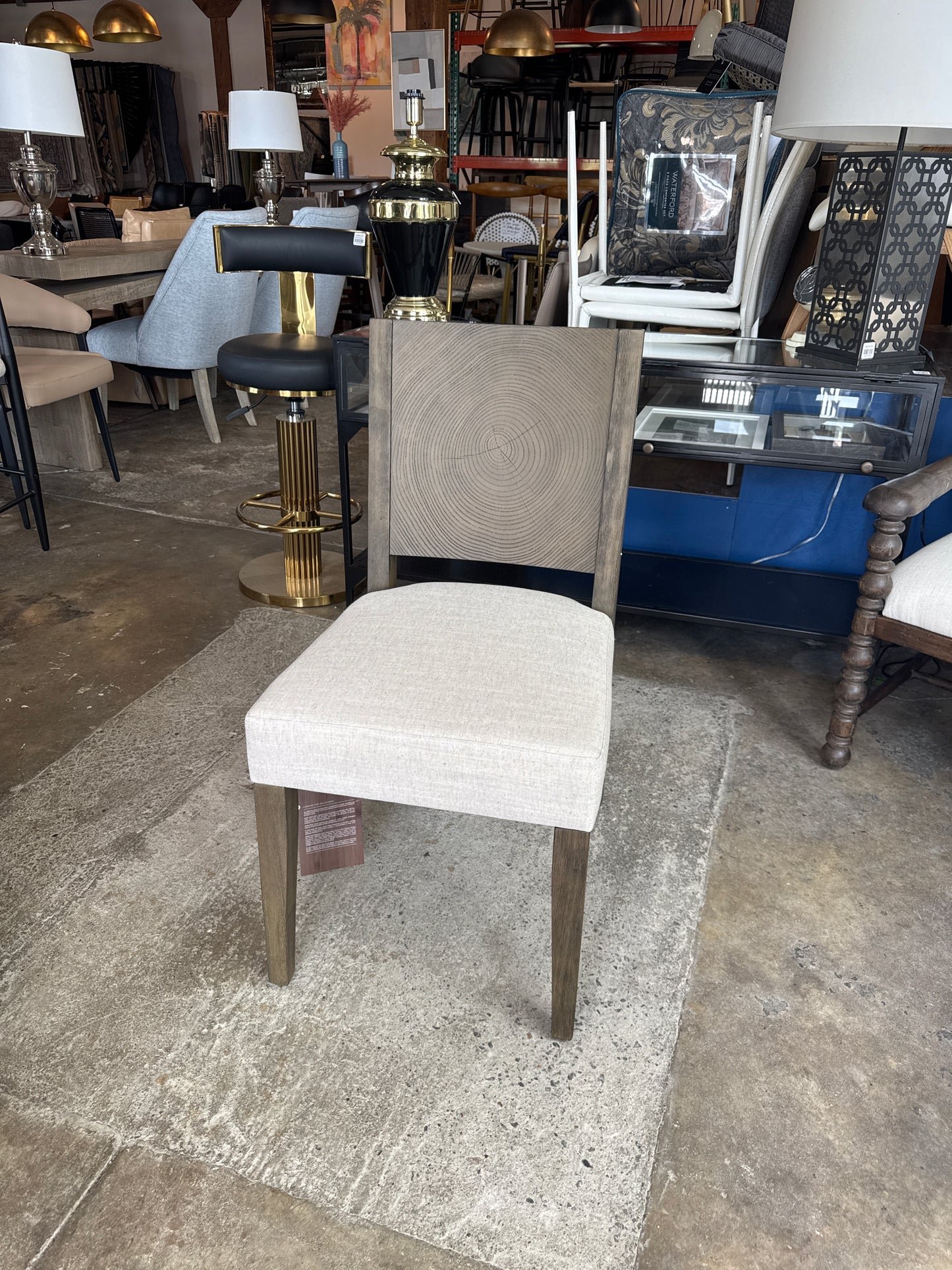 Modus brown wooden & taupe linen dining chairs ✨