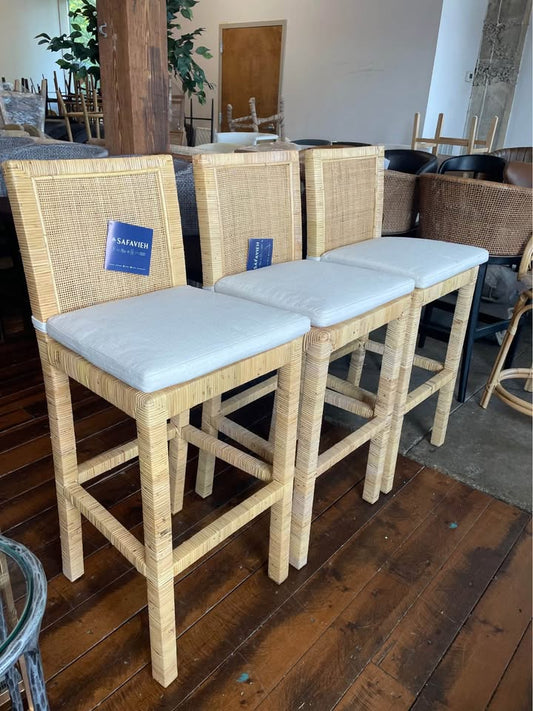 3 bar height coastal woven barstools ☀️