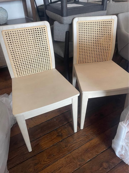 2 natural wood & cane back chairs 🌸