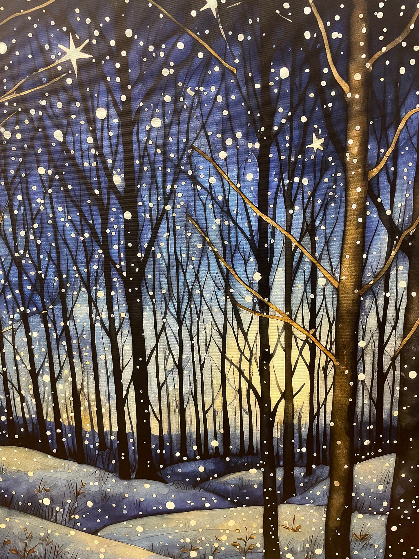 Festive 30” square starry night winter woodscape canvas 🌃