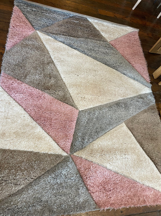 5x7 blush pink & grey modern geometric soft shag rug 💗