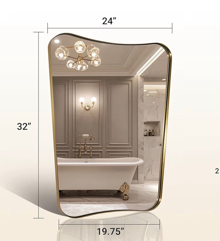 24x32 antique brass irregular unique curved mirror ✨
