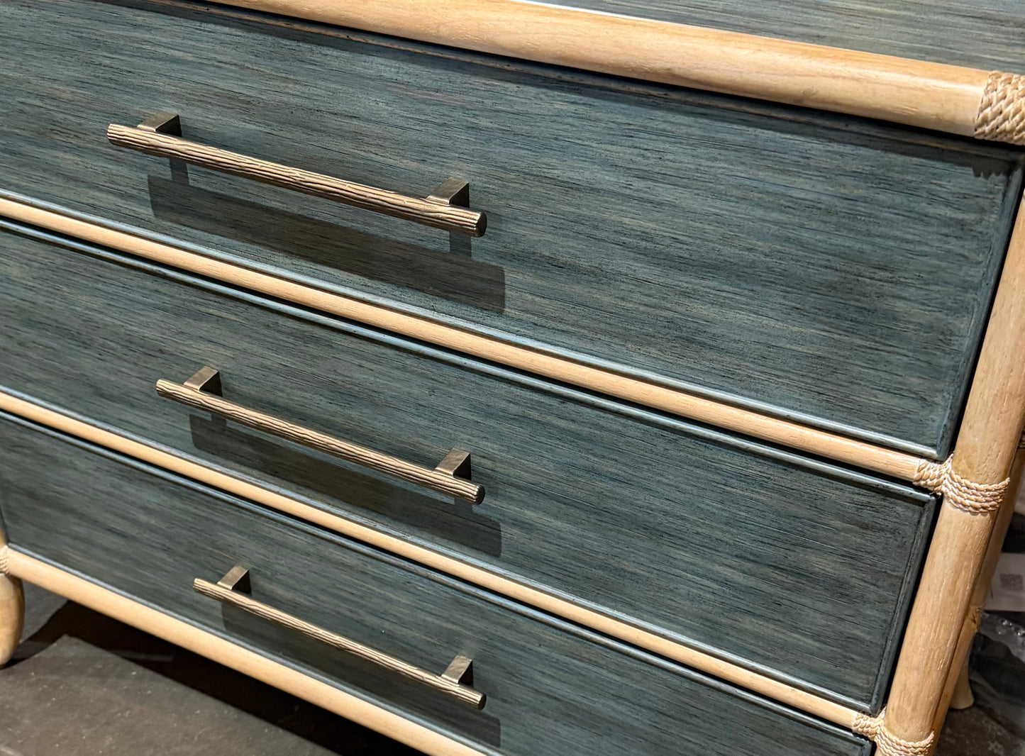 Lagoon blue pole rattan chest ☀️