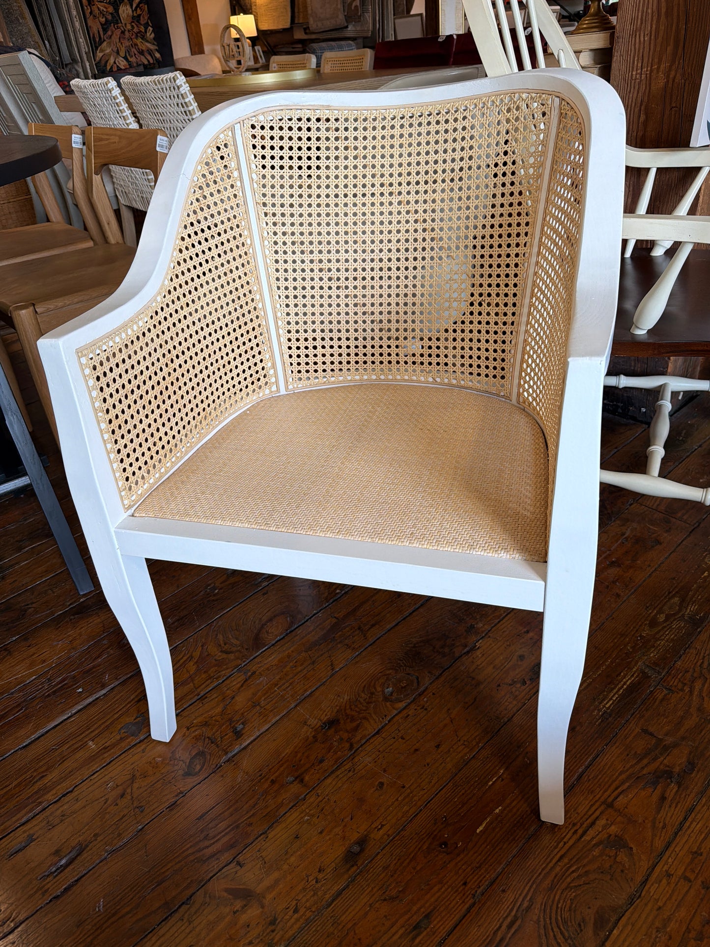 Nautical natural cane & white wood accent chair 🌻