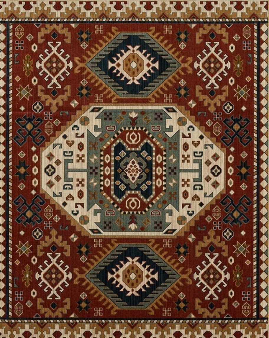 5x8 oriental unique tribal red & blue rug🏔️