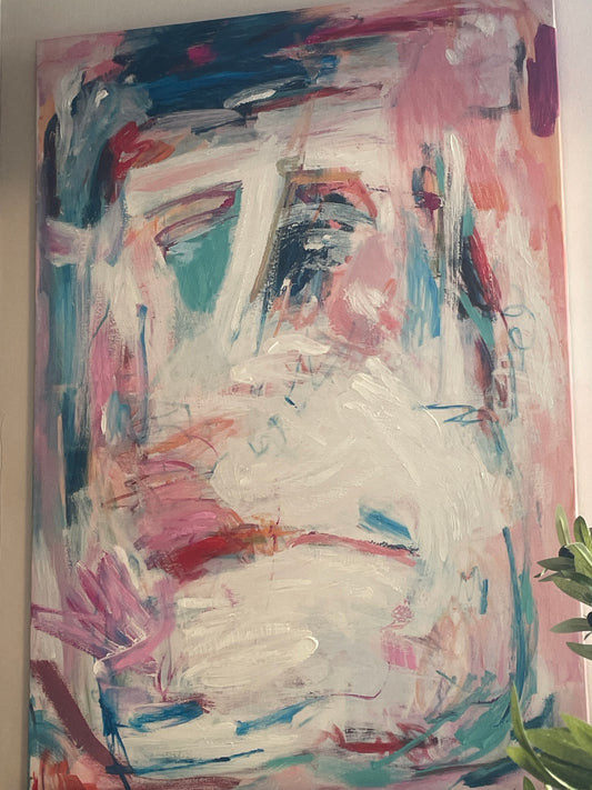 Abstract pink, blue, & white 23x36 canvas 🩷