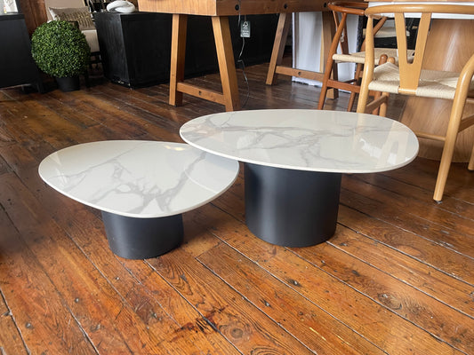 Set of 2 white ceramic marble coffee tables ☕