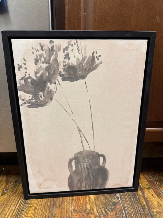 Grey and White Flowers In Vase Canvas, 13x16 💐