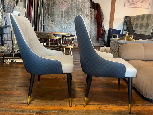 2 dark blue & grey faux leather chairs 🖤