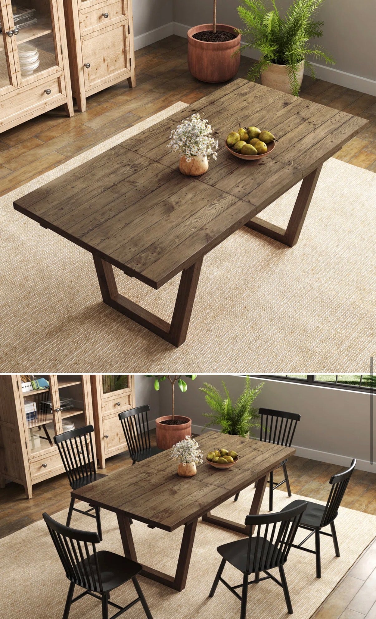 Solid wood dining table w/ built-in extendable leaf 🤎