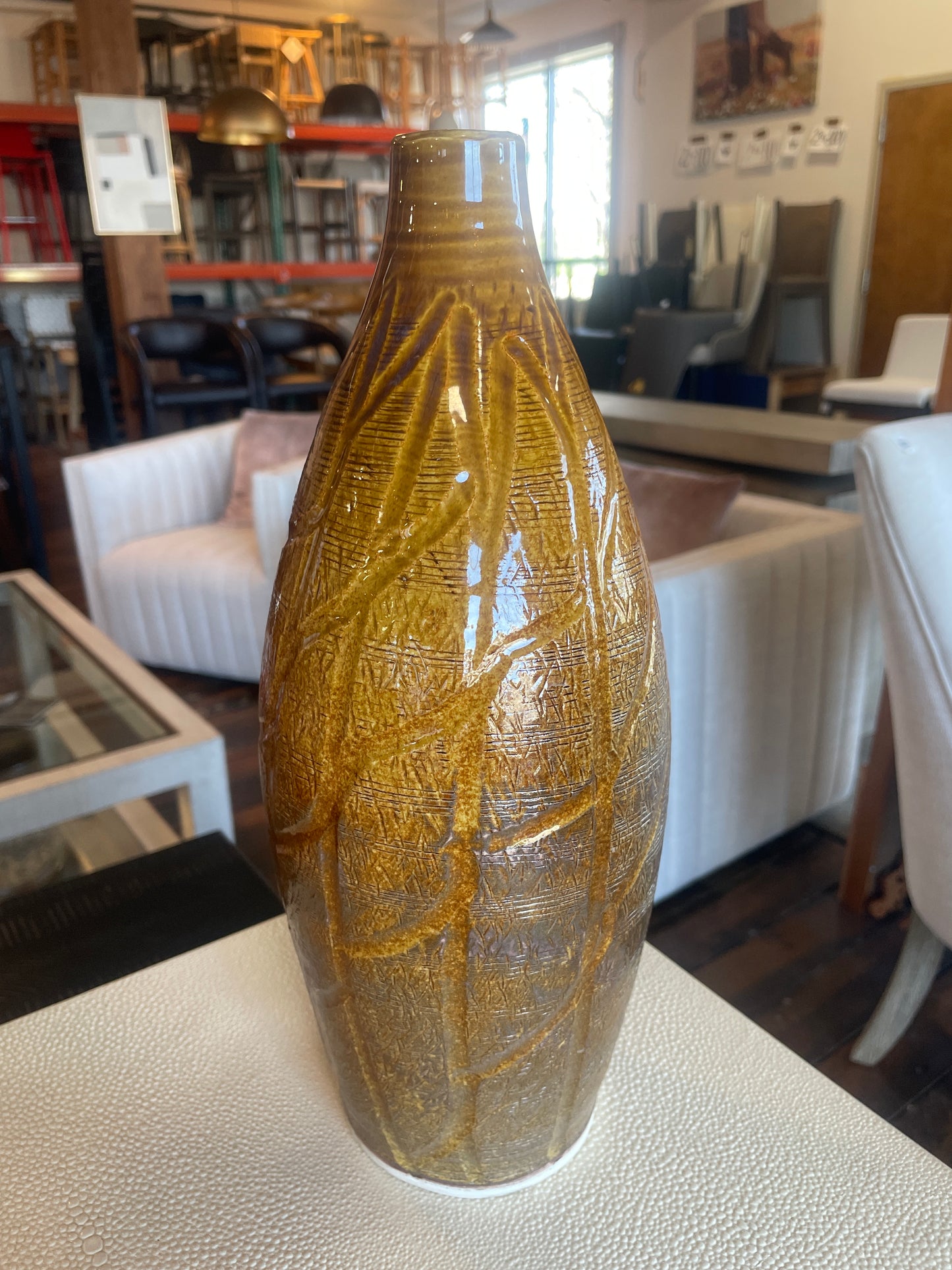 12” tall deep orange & purple ceramic vase 💐