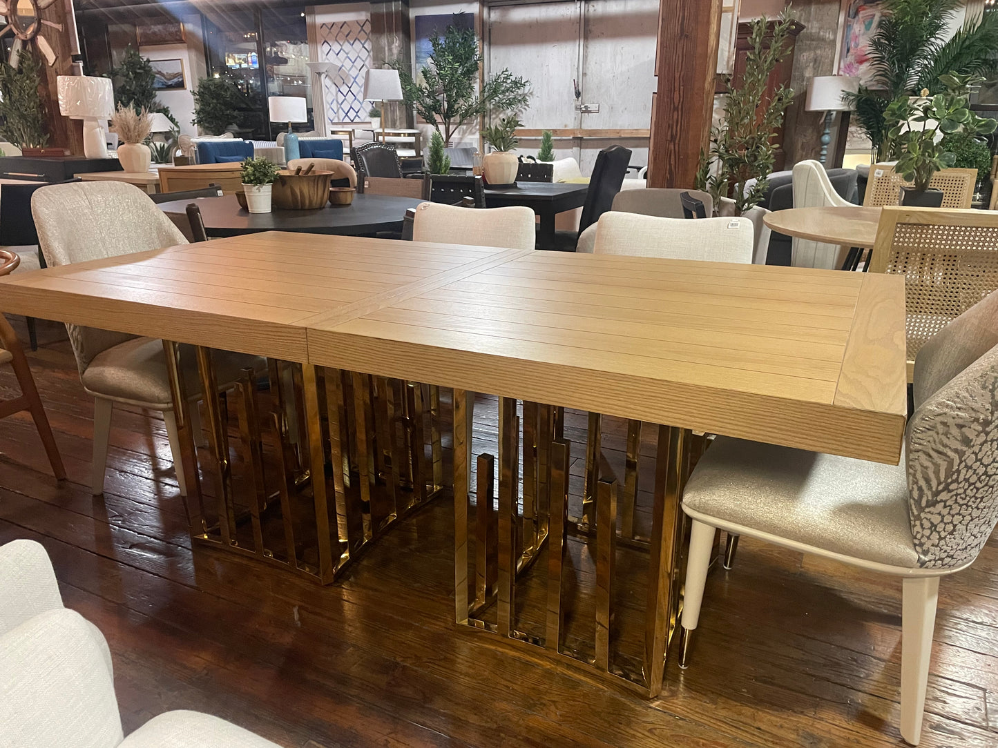 Modern wood dining table 40x80 w/ gold legs ✨