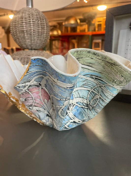 Abstract vintage colorful ceramic vase w/ gold foil 🌊