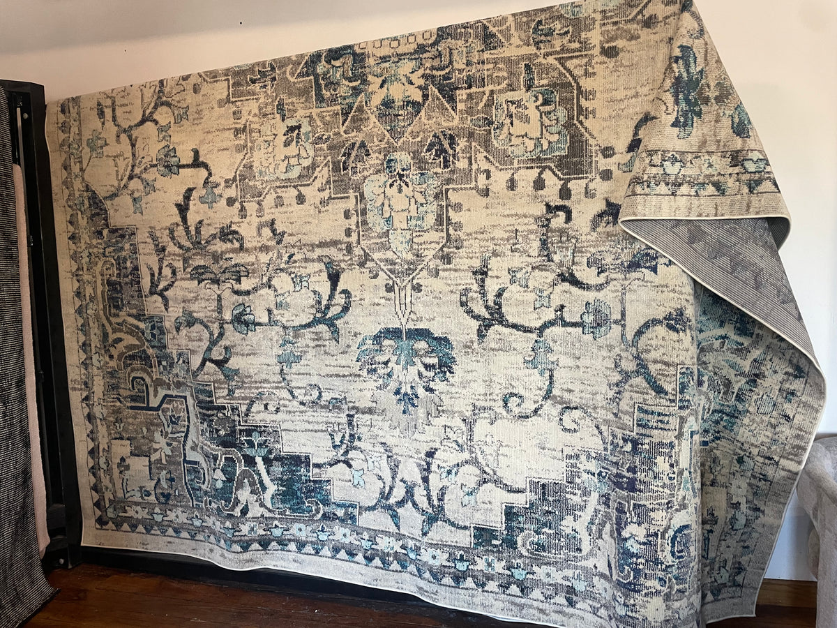 12x15 ivory & grey boho chic distressed medallion rug 🩶