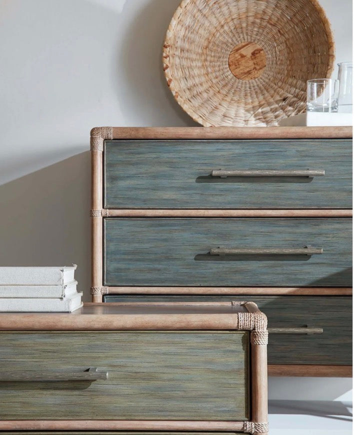 Lagoon blue pole rattan chest ☀️