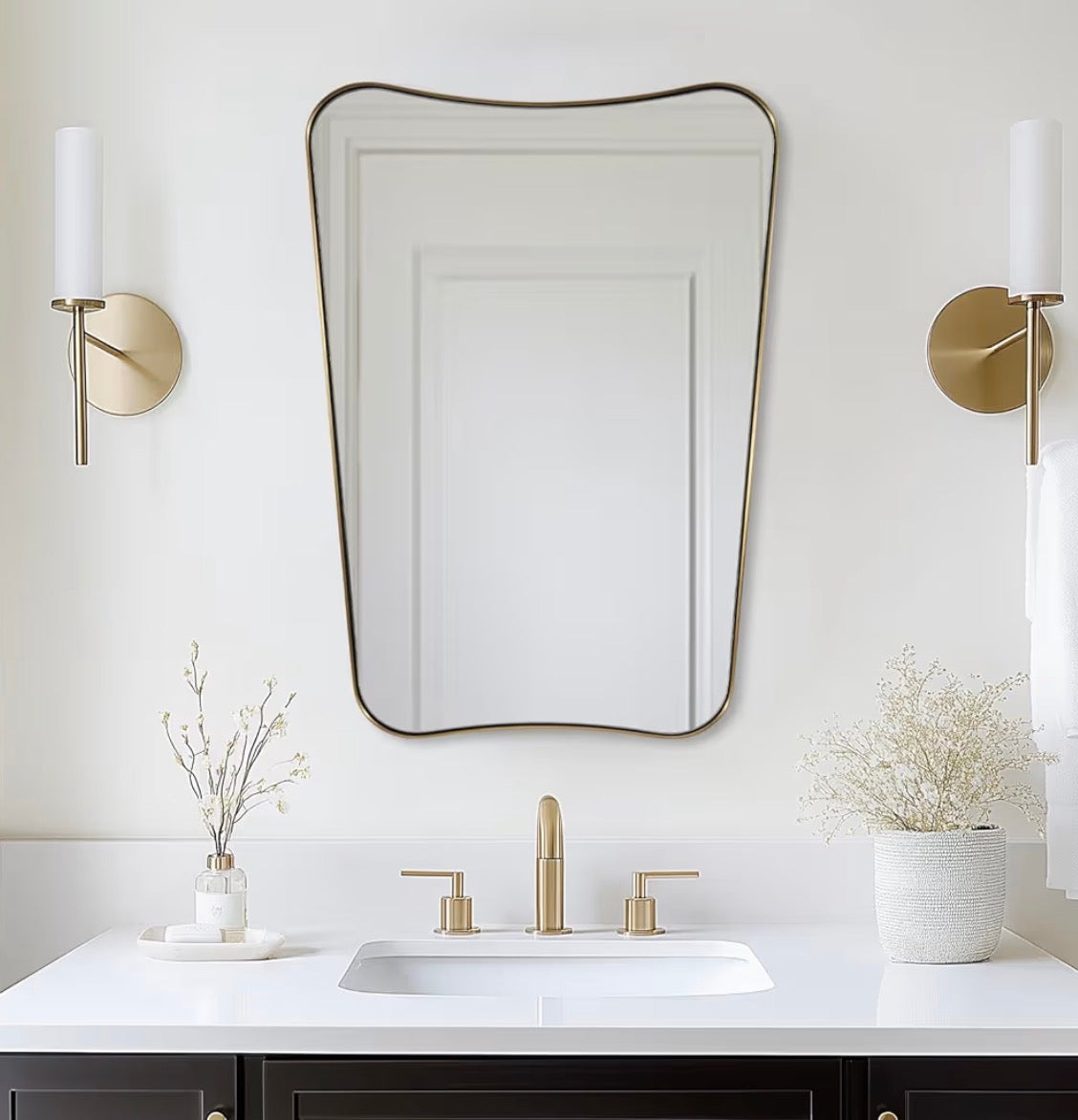 24x32 antique brass irregular unique curved mirror ✨
