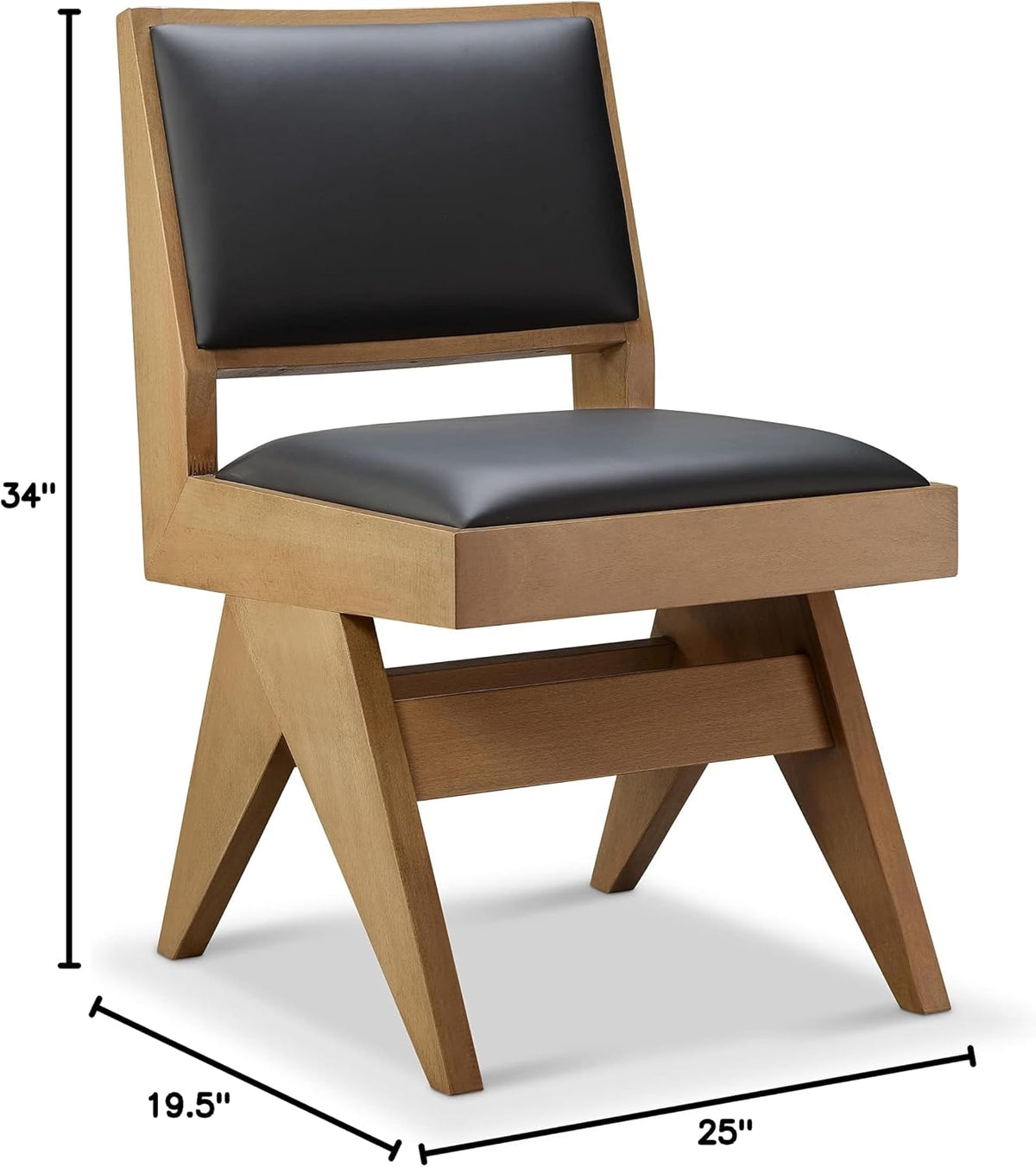 Black leather & oak mid-century side chair