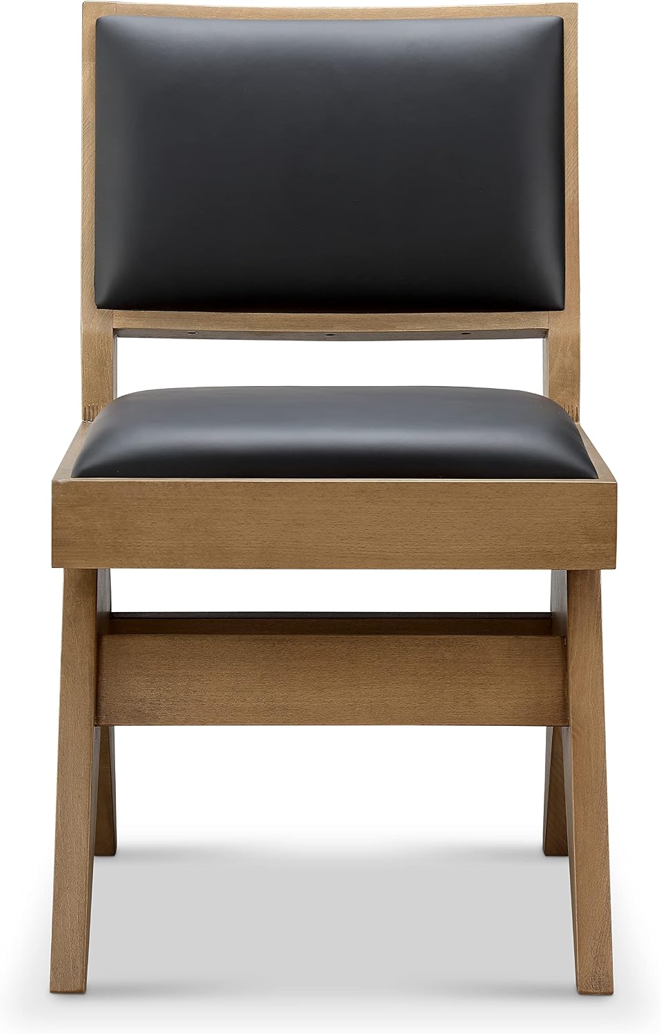 Black leather & oak mid-century side chair